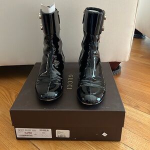 Gucci black patent leather ankle boots